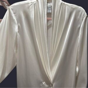 Silky Ivory Draped V-Neck Blouse